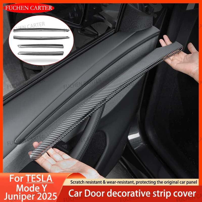For Tesla ModelY Juniper2025 Car Door Decorative Strip ABS Carbon Fiber Texture Anti - Scratch Protective Interior Car Accessory