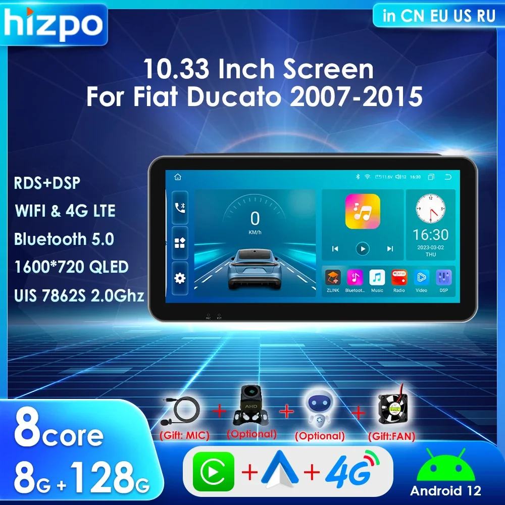 Hizpo Android Car Multimedia Player for Fiat Ducato 3 Citroen Jumper Peugeot Boxer 2 2006-2022 10.33