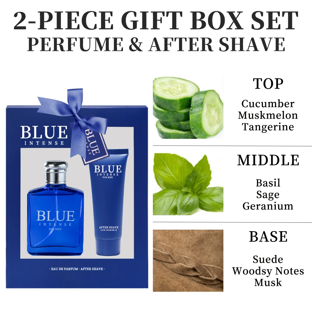 Men's Fragrance Set Men's Eau De Perfume Spray After Shave Gift Box, 3.4 FL.OZ Perfume, 2.8FL.OZ After Shave, BLUE INTENSE 2Pcs