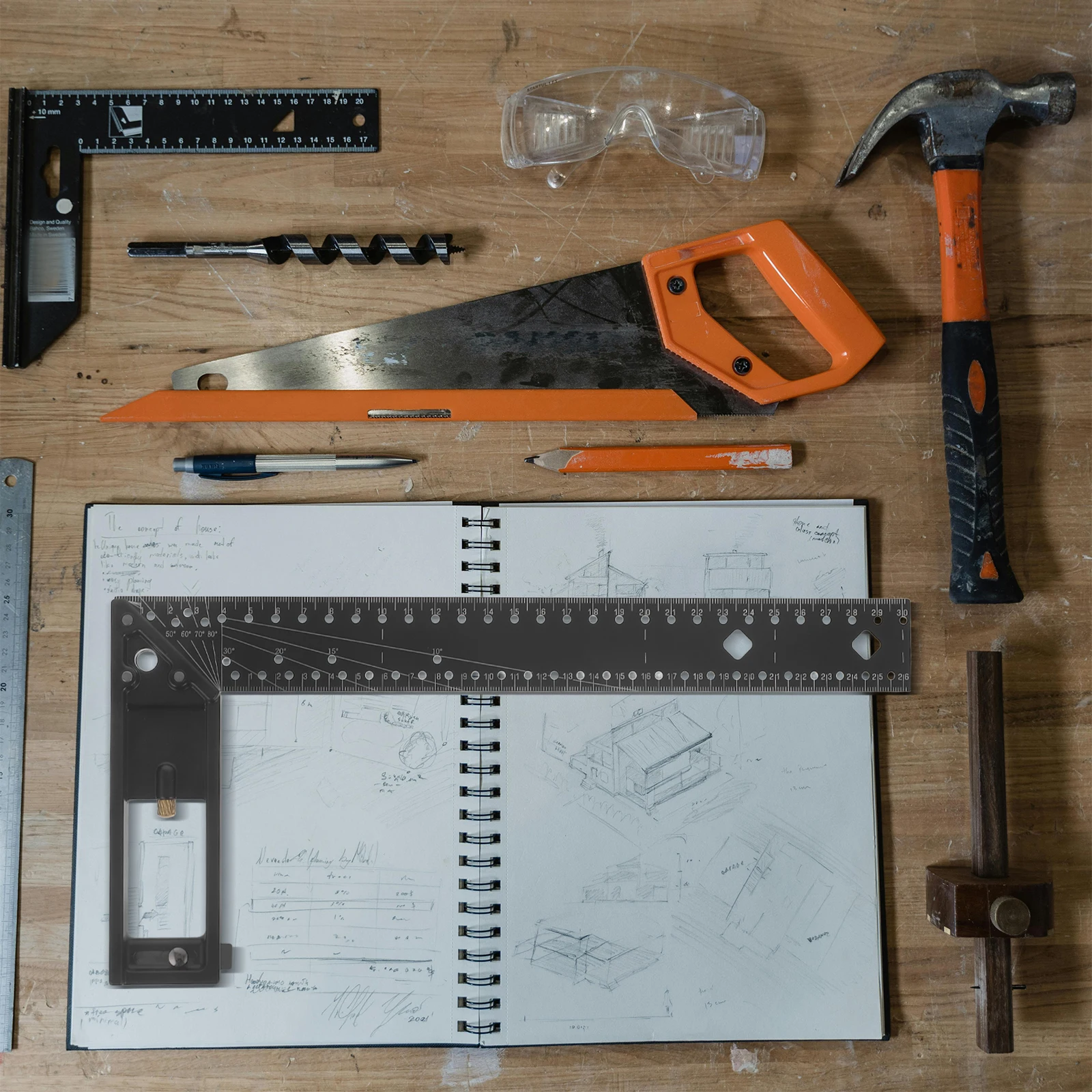 

Aluminum Alloy Carpentry Square Ruler 45 Degree Adjustable Multi Measuring Tools High Precision Folding Ruler For Woodworking