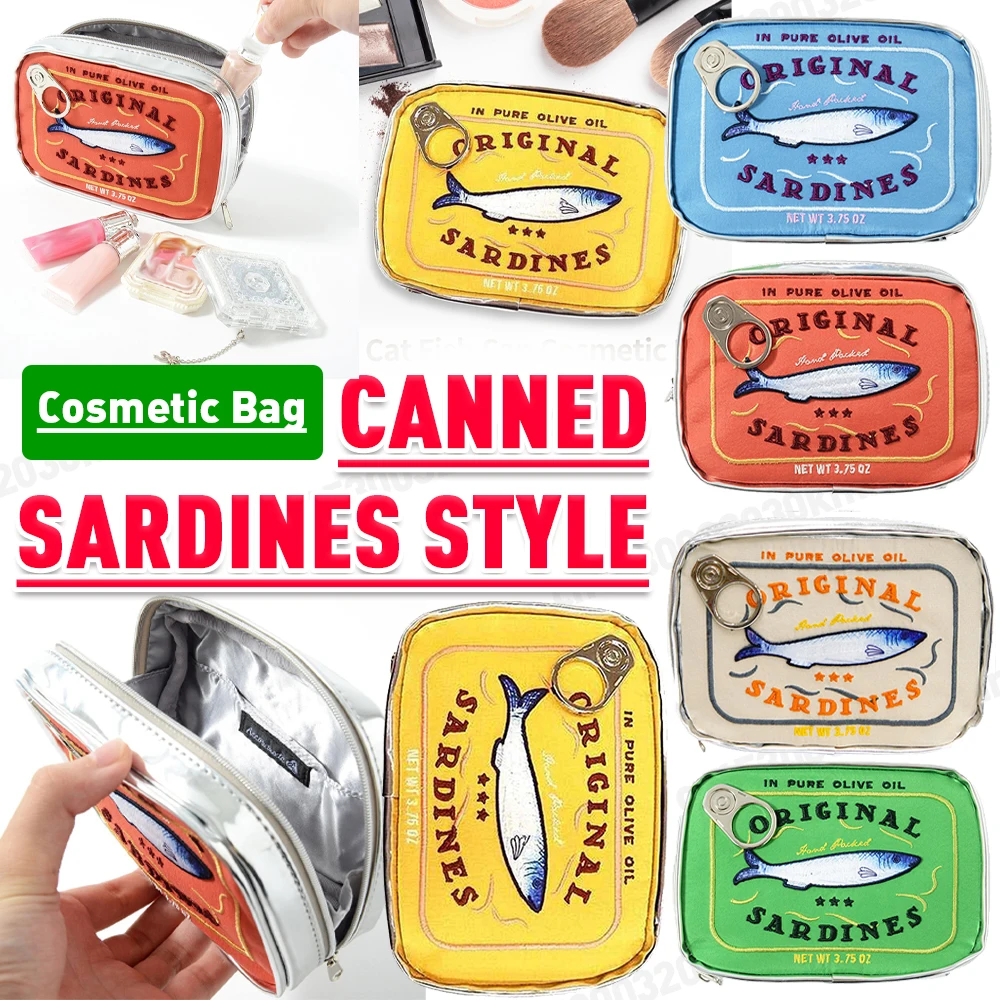 Canned Sardines Style Makeup Bag Cute Travel Cosmetic Bag Bath Wash Bag Creative Fashion Handbags Makeup Pouch Case Beauty Bag