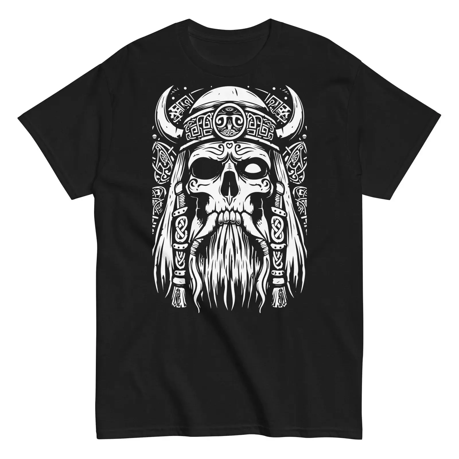 Mystical Viking Skull with Runes T Shirt vintage Washed graphic Breathable Top For Everyday Wear streetwear Slightly