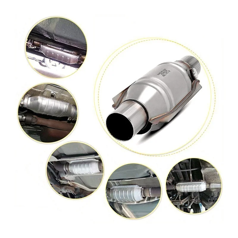 

4X Inlet/Outlet Universal Catalytic Converter, With O2 Port & Heat Shield 53004 Car Stainless Steel Catalytic Converter