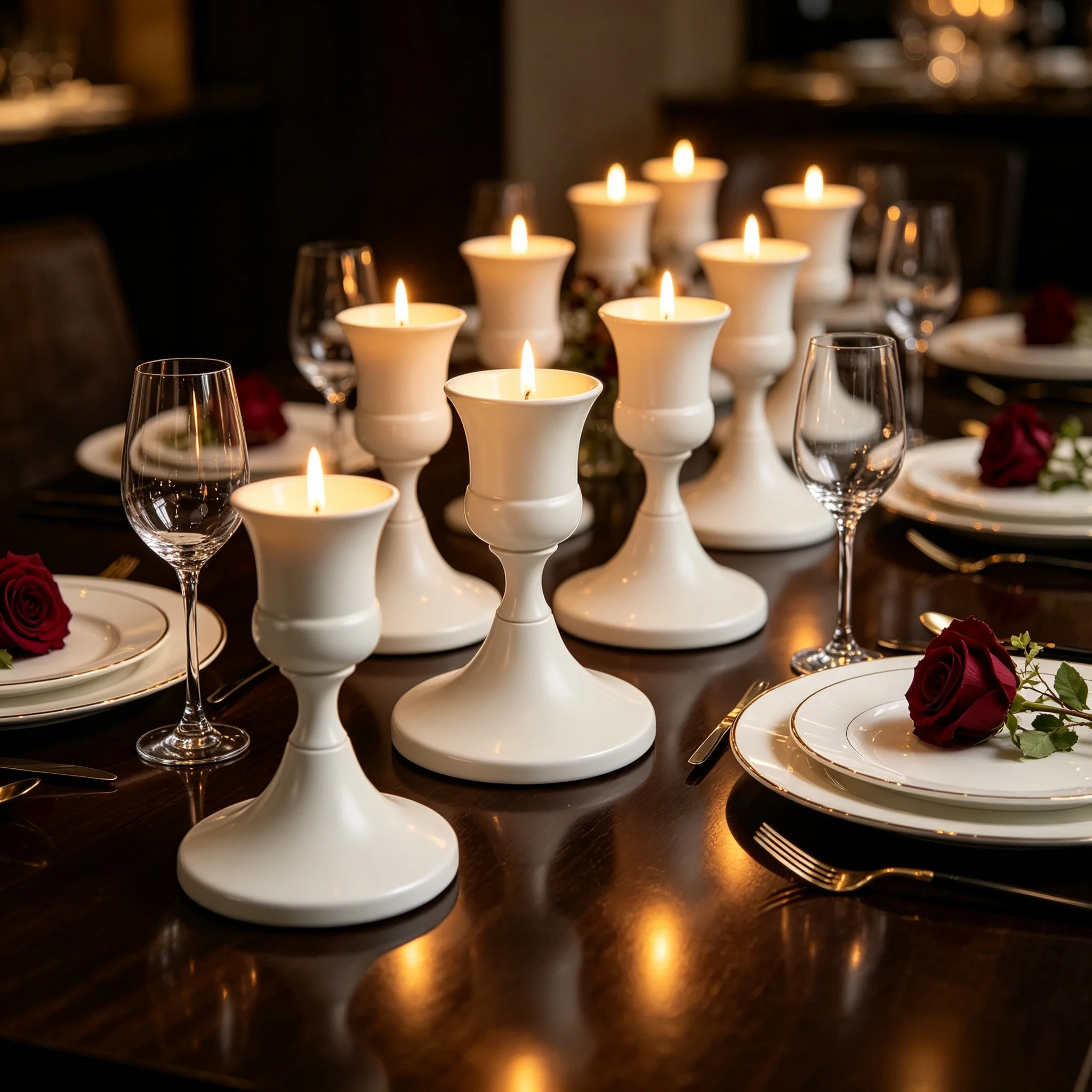 2/6/12Pcs Glazed White Candle Pedestal Set Mini Candlestick with Circular Plinth Nuptial Indoor Styling Decor Home Curating Gift