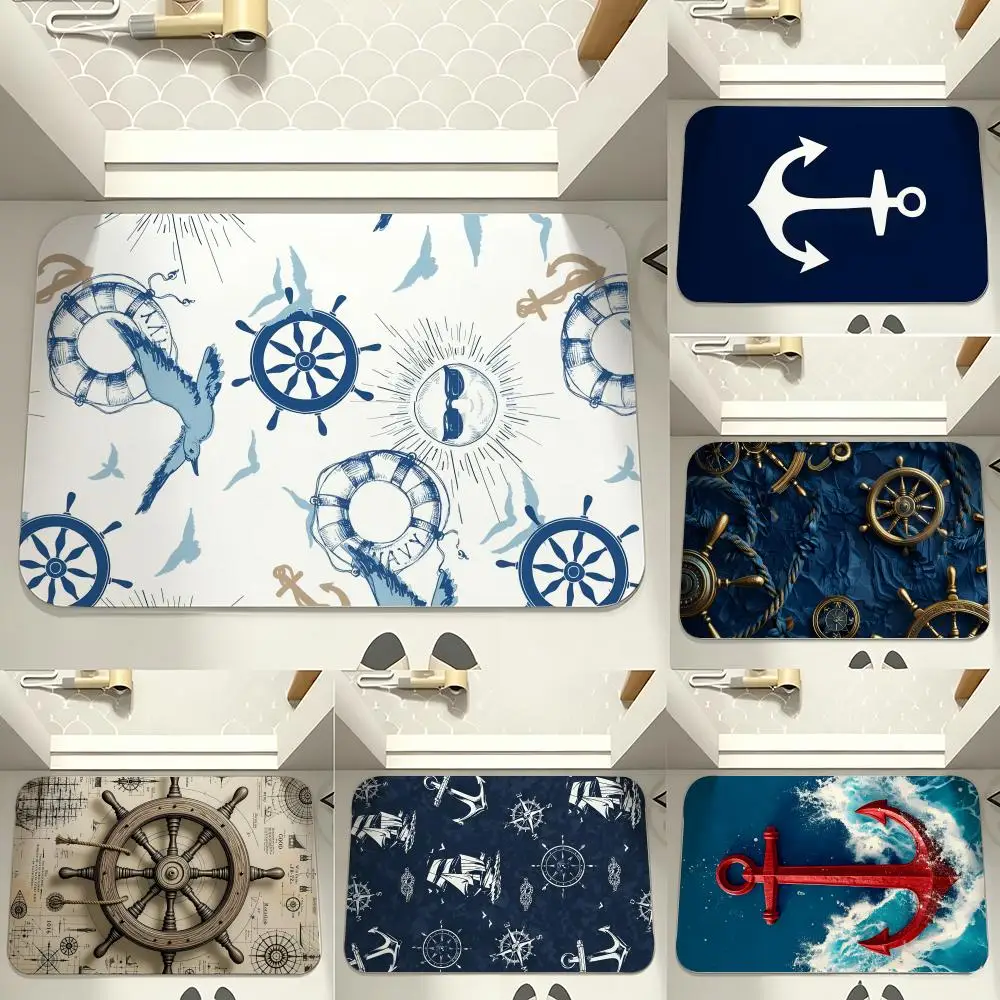Vintage Nautical Wheel Floor Mat carpet diatom mud bathroom quick-drying absorbent floor mat household bathroom