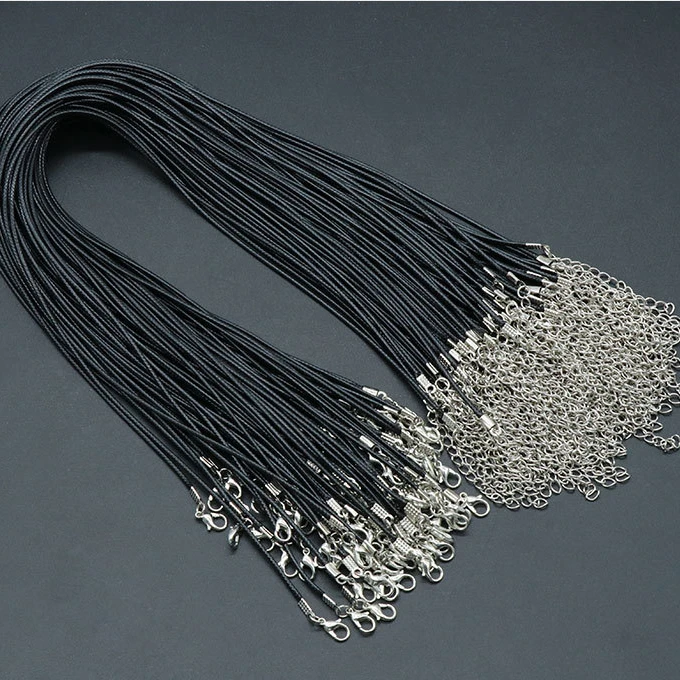 20/50/100pcs 1.5mm Adjustable Black Wax Leather Cord Rope 45cm Length Chain Lobster Clasp DIY Necklace Jewelry  Wholesale