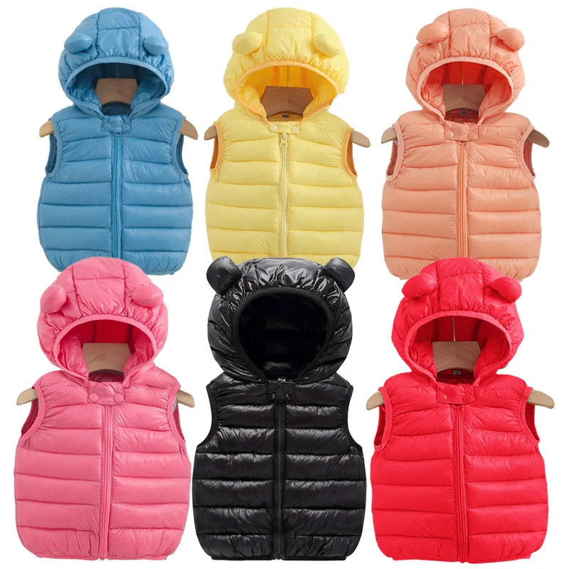 New Baby Boys Girls Warm Down Vest Autumn Winter Cotton Waistcoat With Ears Kids Outerwear Children Clothing Hooded Jacket Vests