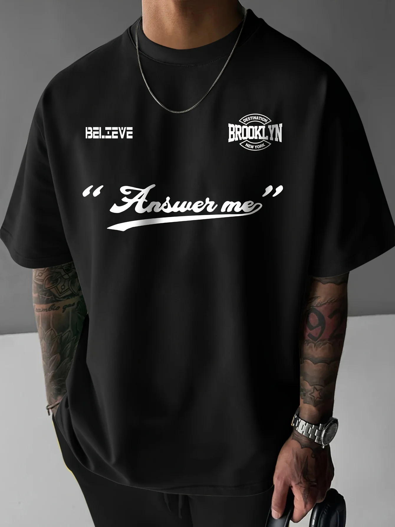 Hot selling fashionable men's fashion letter printed micro elastic breathable round neck T-shirt summer outdoor high street top
