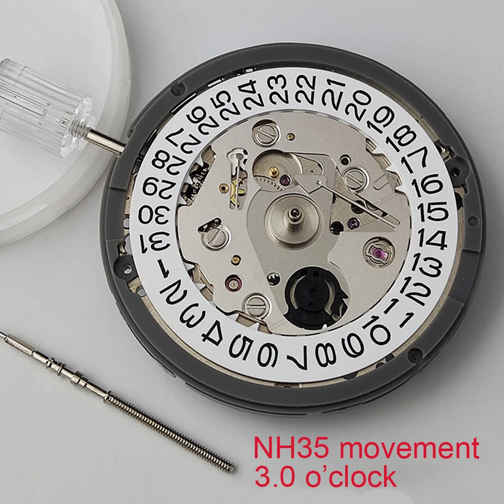 Movimiento de reloj NH35 NH35A compatible con NH35, ajuste mecánico automático, reloj de corona 3,0, rueda de fecha blanca, 24 joyas