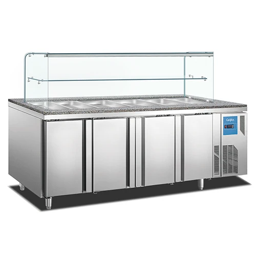 Commercial air Cooled Pizza Counter Slotted Sauce Platform Refrigerator Fruit Pizza Toppings Chiller Salad bar