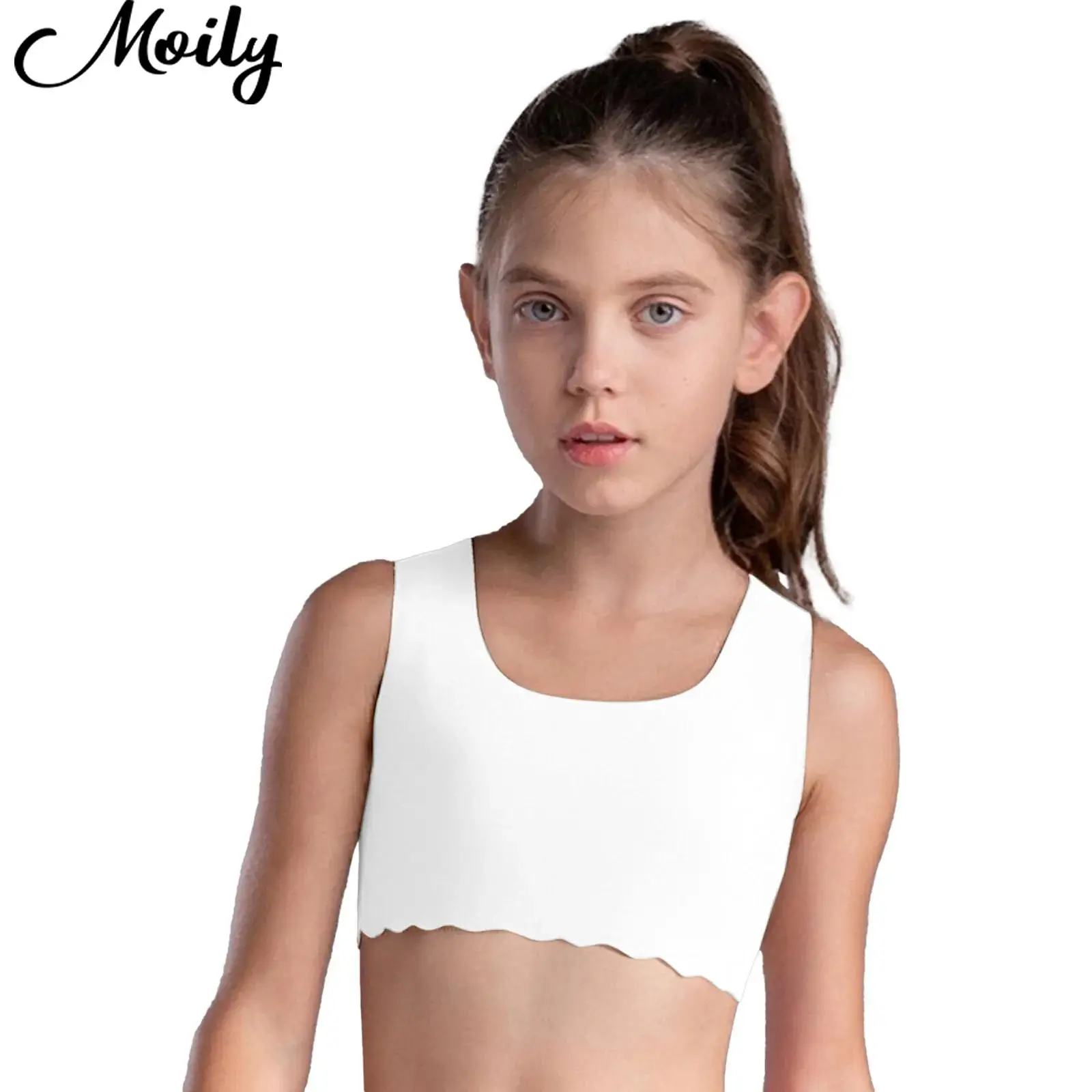

New Stylish Kids Girls Seamless Cropped Tank Top Quick-Drying Lightweight Solid Color Vest for School Home Sports Ballet Dance