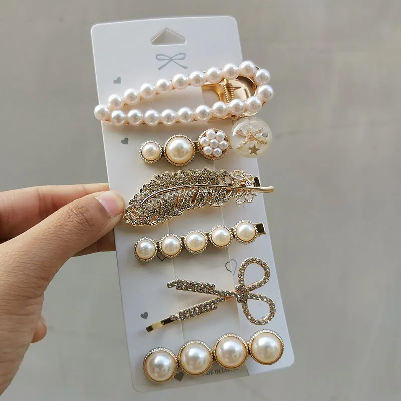 5-8 Pcs/Set Pearl Hair Pins Women Kids Sweet Cute Clips Rhinestone Flower  Sequins Princess Barrettes Hair Accessories