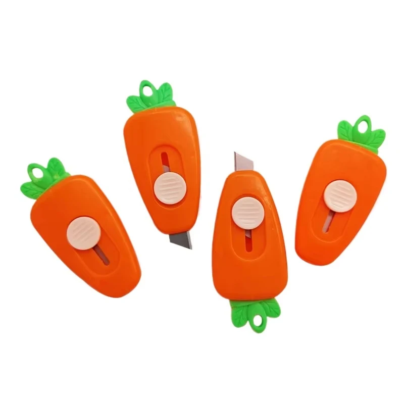 Cute Carrot Pocket Utility Knife Express Box Paper Cutter Art Craft Wrapping Opener with Keychain Hole Office School Stationery