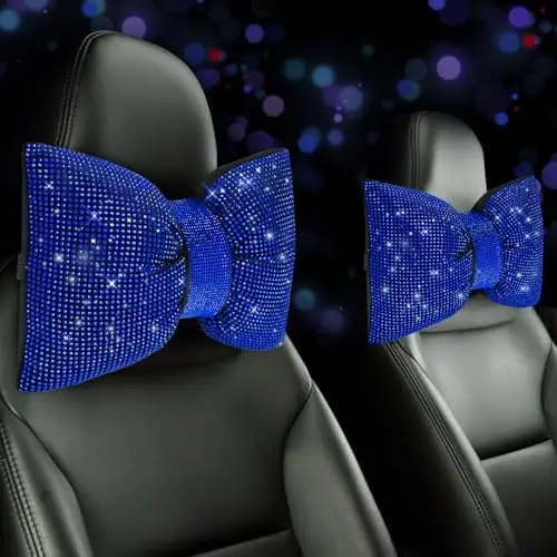 

4PCS Bling Car Pillows with Rhinestones - Shiny Neck Support for Women, Blue