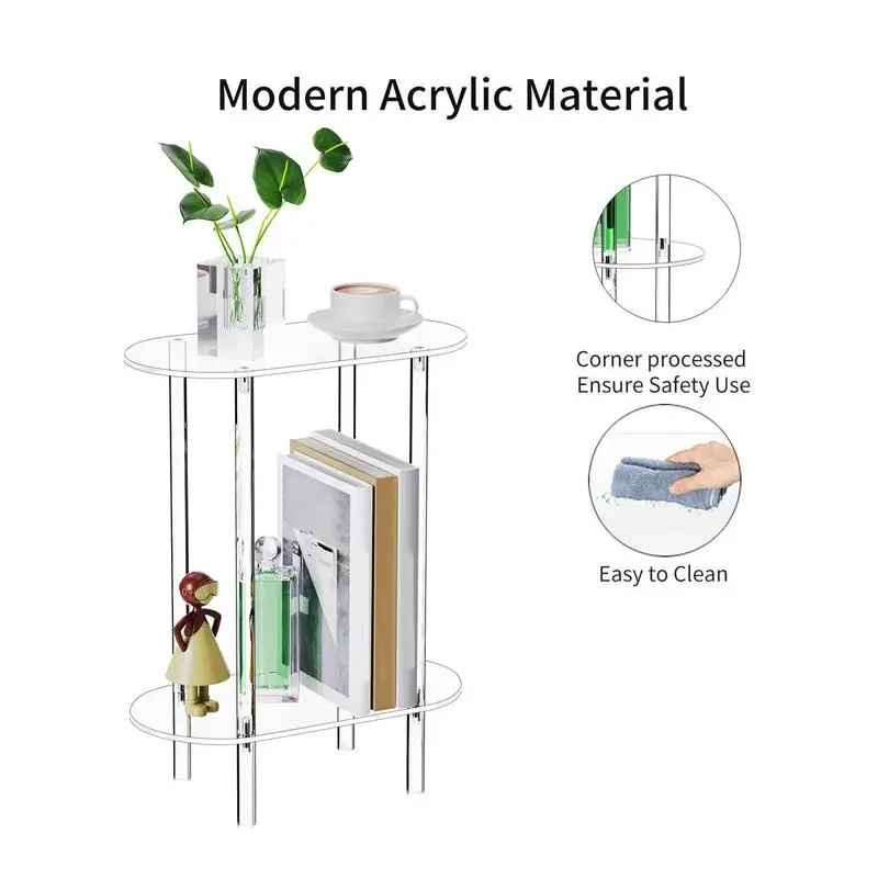 Mesa lateral do sofá acrílico transparente, tabela auxiliar, armário de armazenamento, cabeceiras do café, decoração Home