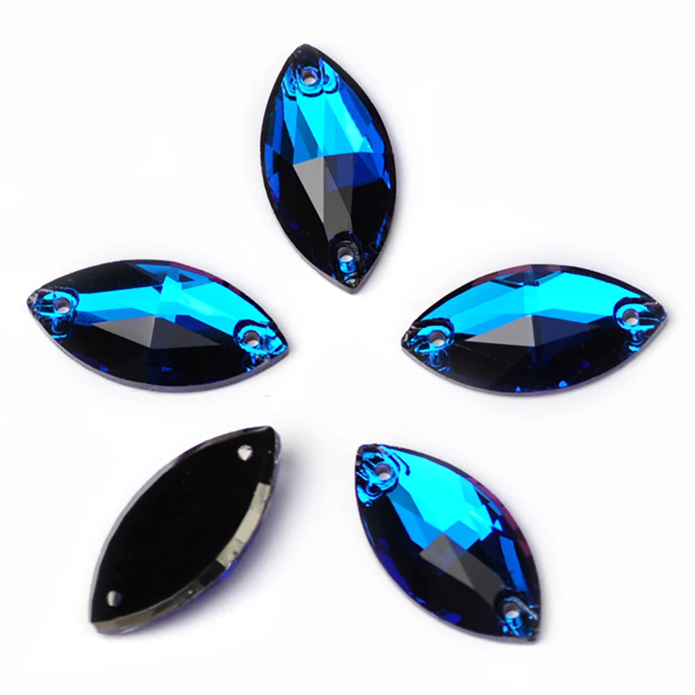 PUBRILEX K9 Glas-Aufnähsteine Navette-Form Flache Kristalle zum Aufnähen für Handarbeiten, Taschen, Kleider und Accessoires – Detail 5
