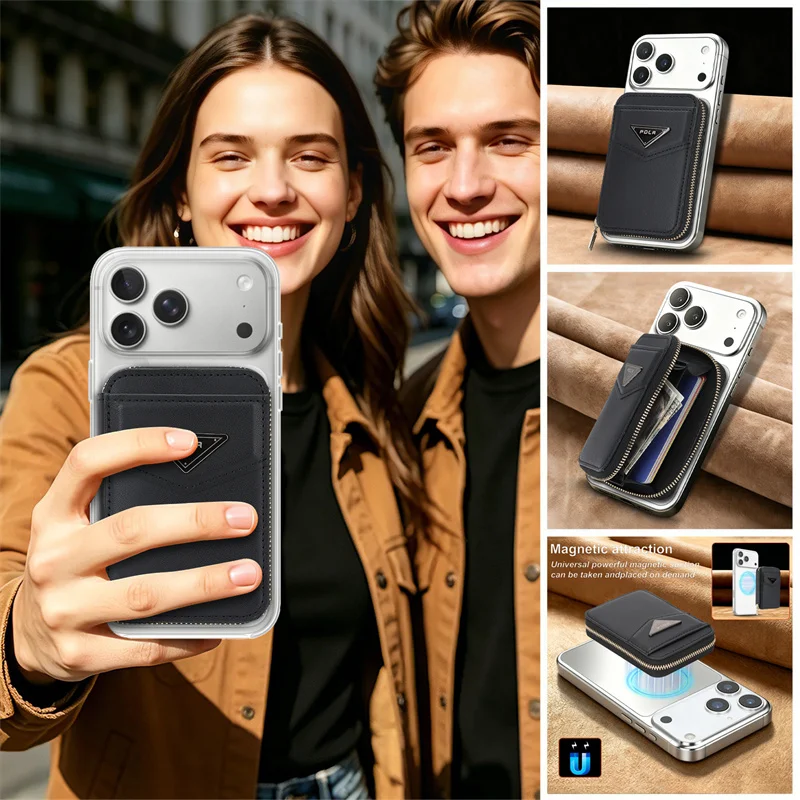 Zipper Wallet Card Holder Case for Apple iPhone 17 Pro Max 16 15 14 13 12 For Magsafe Magnetic PU Leather Phone Back Bag Cover view 2