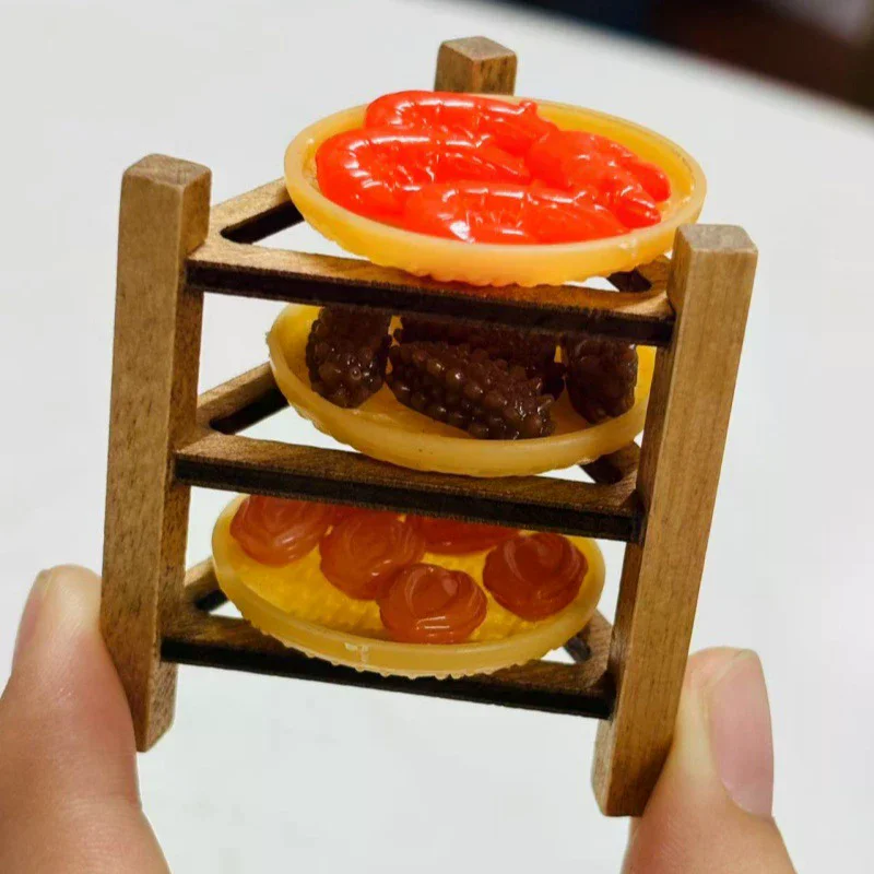 1 مجموعة دمية مصغرة متعددة الطبقات تجفيف مثلث تخزين الرف الغذاء تخزين الرف المشهد ديكور بيت الدمية الملحقات