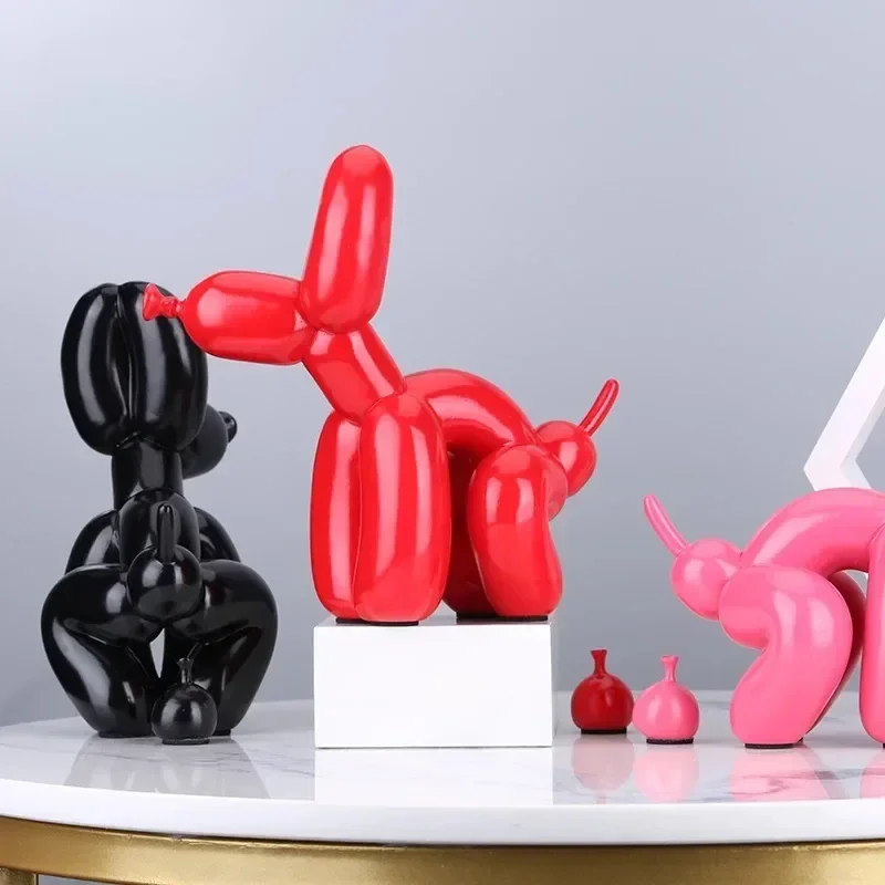 Nordic Creative Pooping Balloon Dog Sculpture Abstract  Doggy Statue Resin Animal Home Decoration Craft Figurines for Interior