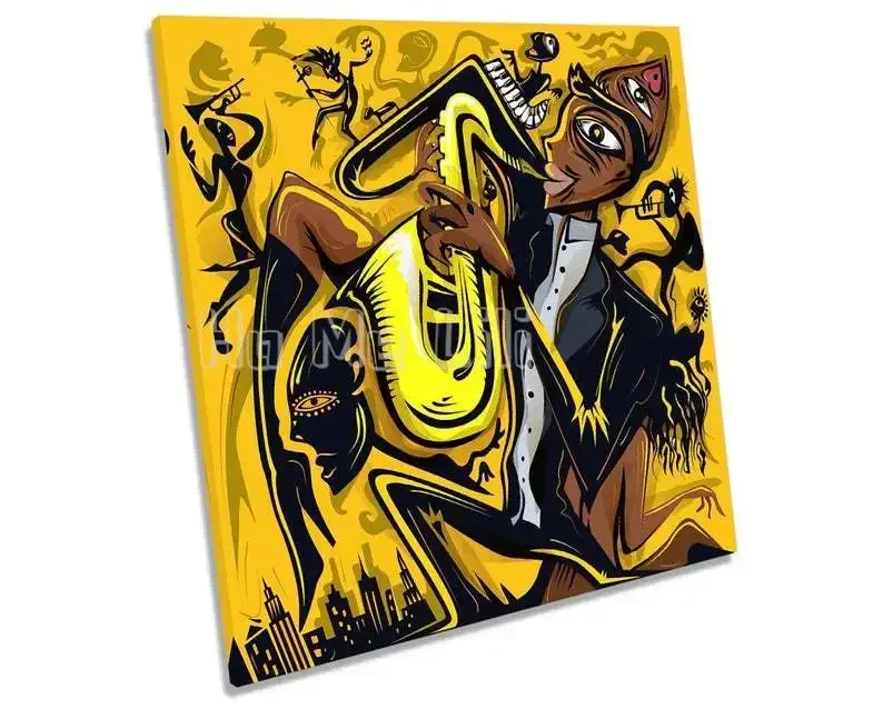 Jazz Music Saxophone Player Picture Canvas Wall Art Square Print Yellow