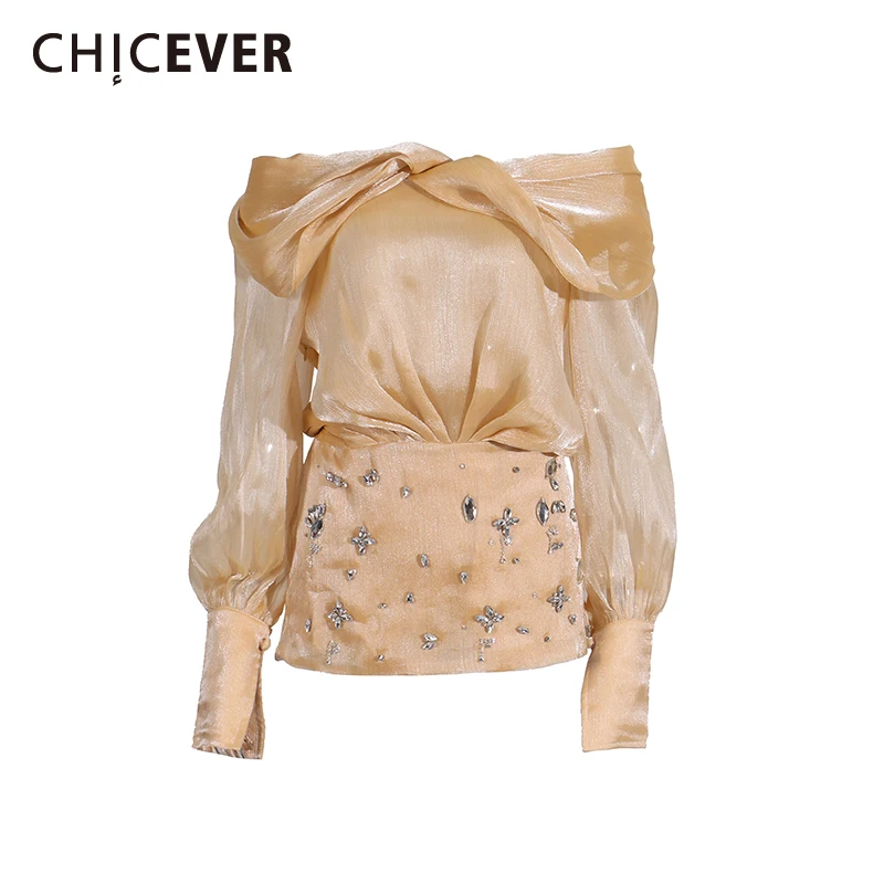 

CHICEVER вечерние роскошные платья с бриллиантами для женщин с разрезом на шее и длинным рукавом, с высокой талией, утягивающее сексуальное мини-платье, женское новое