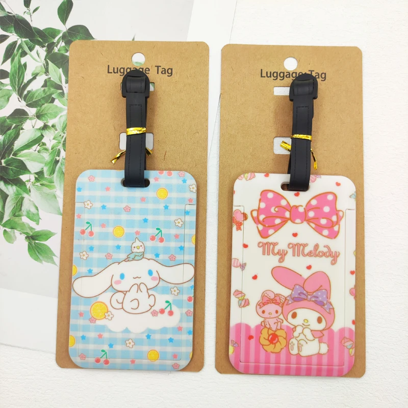 سلسلة سانريو ملصق الأمتعة الرائع علامة الأمتعة اللطيفة للأطفال حقيبة معرف عنوان حامل الأمتعة الصعود حقيبة محمولة تذكرة