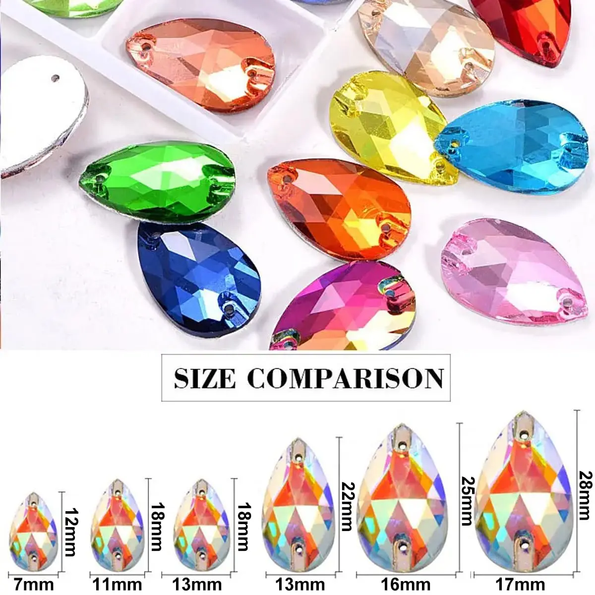All Sizes Crystal AB Sew On Rhinestones 2 Holes DIY Glass Beads for Wedding Dress Shoes Clothes Decoration Popular Drops