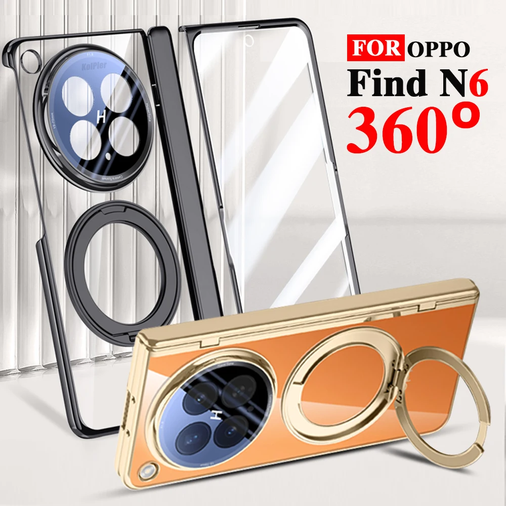 

N6 Glass Screen Protector Stand Strong Magnetic Clear Plating Case For OPPO Find N6 5G Slim Protective transparent Holder Cover
