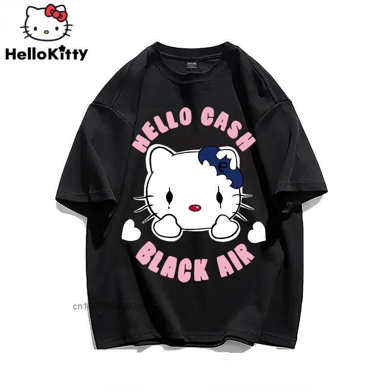 

Korean Cartoon Hello Kitty Printed New Fashion Casual Loose T Shirt Women Student Girl Streetwear Oversize Retro Cotton Clothes