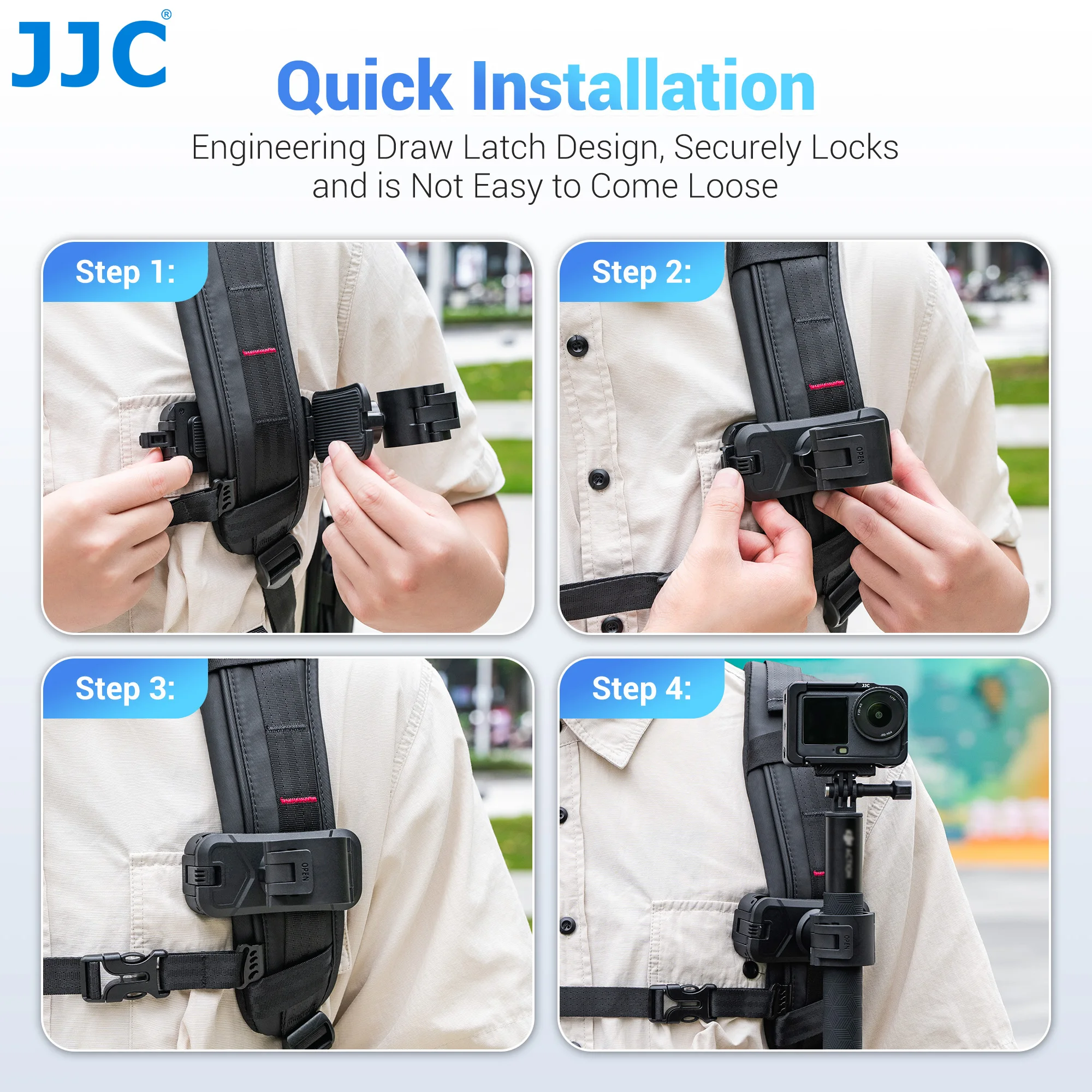 JJC Selfie-Stick-Holster Rucksack-Clip-Halterung für Insta360 X5 X4 ACE Pro 2 GO Ultra DJI Action 6 5 GoPro 13 12 11 Zubehör – Detail 6
