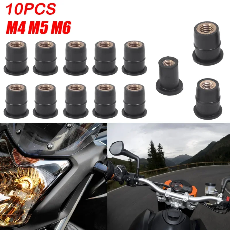 10pcs M4/M5/M6 Motorcycle Modified Brass Rubber Well Nuts Fastener Motorcross Decoration Windshield Riveted Fastener Accessories