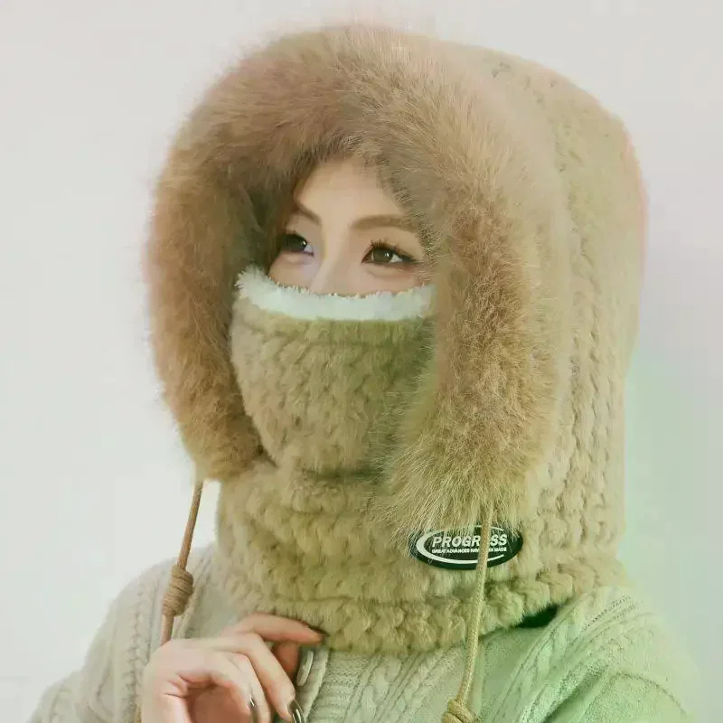 Simple Solid Color Cycling Windproof Cap Thickened Neck Warmer Ear Protection Hat Keep Warm Windproof Winter Hat Scarf Set