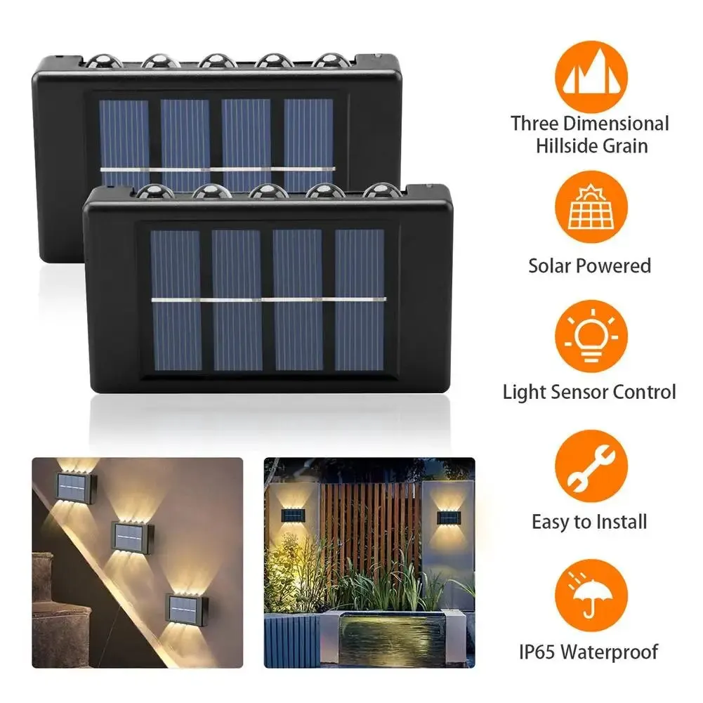 2 Stuks Outdoor Solar Led Deck Lights Ip65 Waterdicht Up Down Wandlamp Voor Patio Pad Trappen Tuin Hek Decor