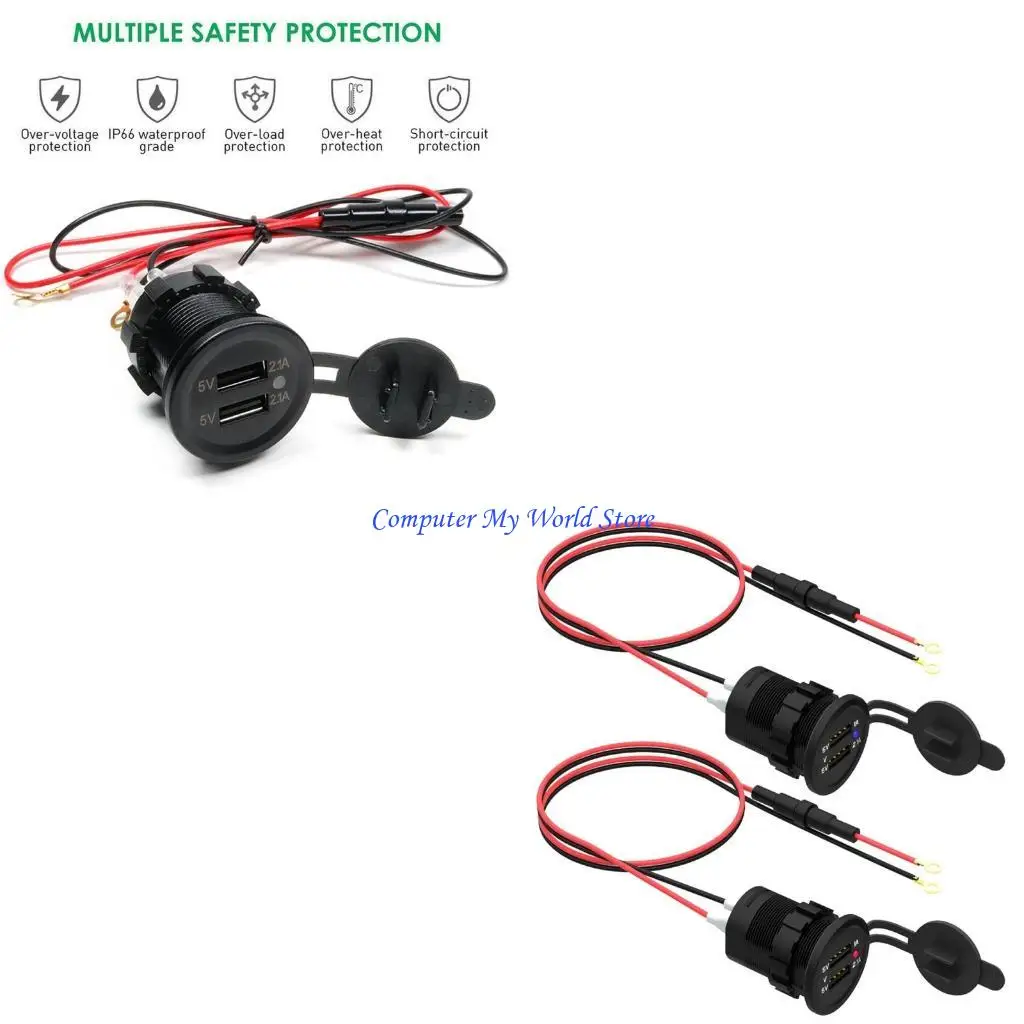 

12V для 2 USB -мотоцикл сигарет зажигающий разъем зарядного устройства и предохранитель