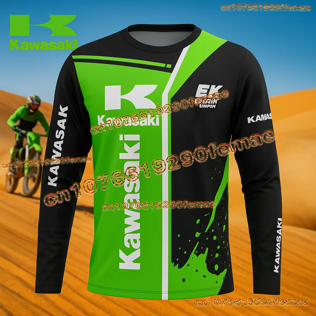 Kawasaki – maillot de vélo de saleté pour hommes, manches longues, séchage rapide, confortable et respirant, chemise de moto