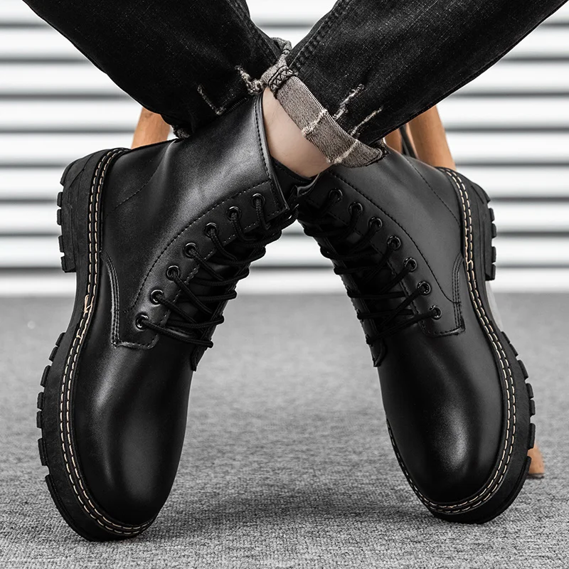 Motorcycle Boots Man Black Shoes Ankle Boot Anti-slip Wear-resistant High Top Spring and Autumn Main Push Trendy Comfortable