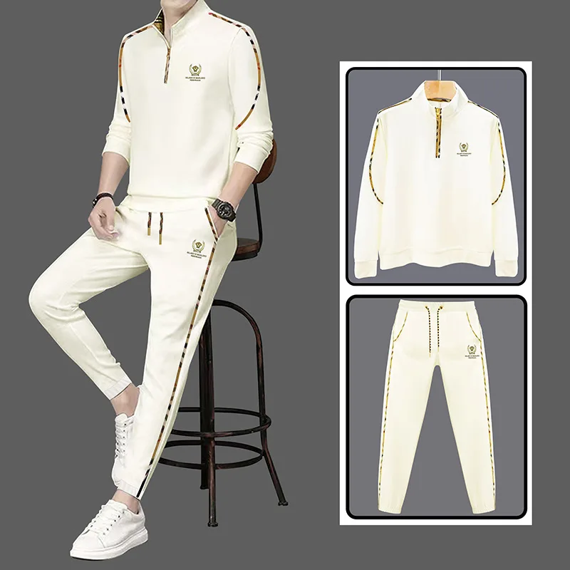 Men's Sports Set Long Sleeved Cardigan Zipper Stand Collar Sweatshirt Pants Suit Winter Light Luxury High-Quality Male Clothing