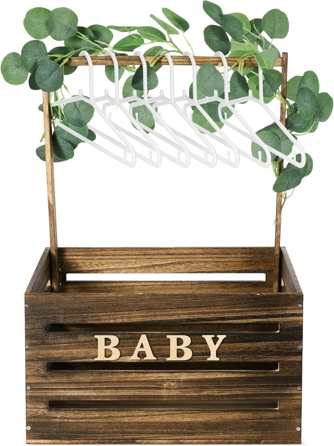 

Wooden Baby Shower Crate Closet with Handle, Large Storage Basket for Newborn Gift, Easy Assembly, Dark Walnut