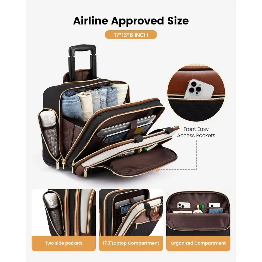 LOVEVOOK المتداول حقيبة لابتوب المرأة 17.3 بوصة حقيبة كمبيوتر محمول مع عجلات للعمل السفر الأعمال مقعد سفلي حمل على الأمتعة Ca #3