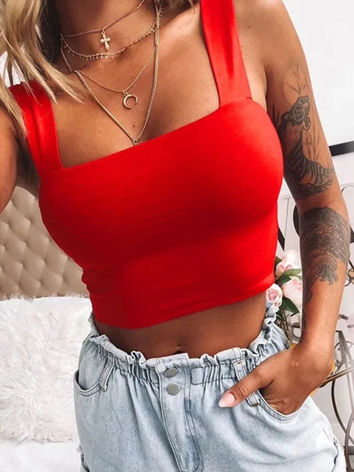 Square Neck Sleeveless Summer Crop Top White Women Black Casual Basic T Shirt Off Shoulder Cami Sexy Backless Tank Top - view 5