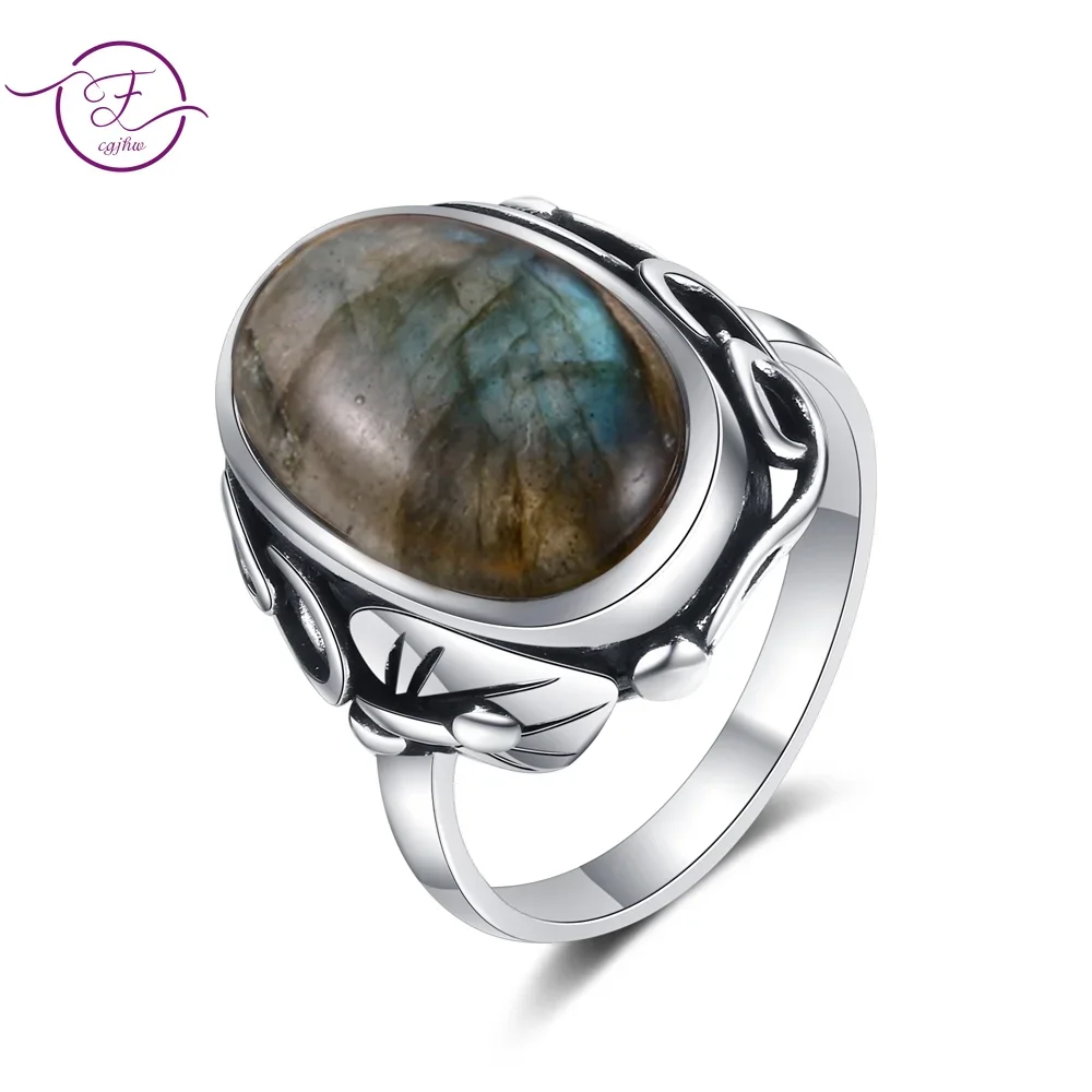 Natural Labradorite S925 Anel de Prata Esterlina para Homens e Mulheres Pedras Grandes Anéis Retro Olho de Tigre Presentes de Aniversário de Casamento Jóias