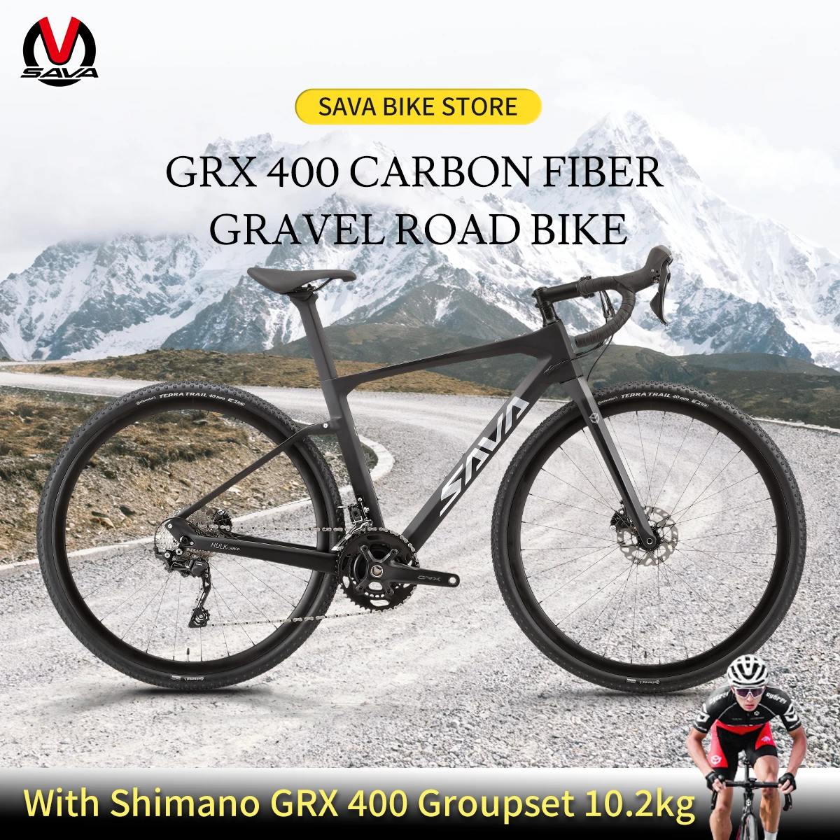 SAVA Carbon Fiber Gravel Road Bike 700C GRX 400 20-Speed Race Bike with CE+UIC Certification - Road Cycling Machine