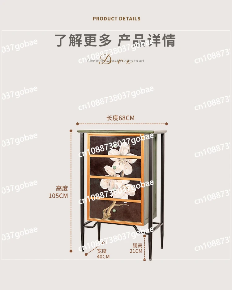

CX Solid Wood Painted Entrance Cabinet Living Room Locker Bedroom Decorative Cabinet Retro Distressed Side Cabinet