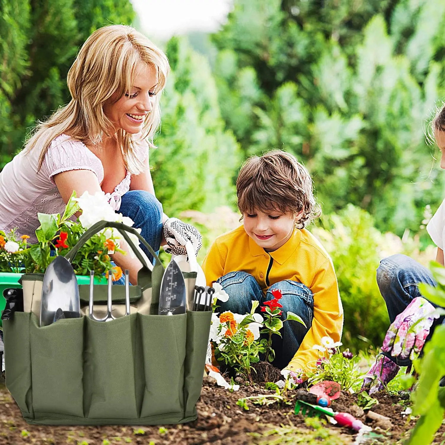 

Gardening, outdoor camping, picnic, large capacity portable color blocked garden tools, multi pocket storage bag