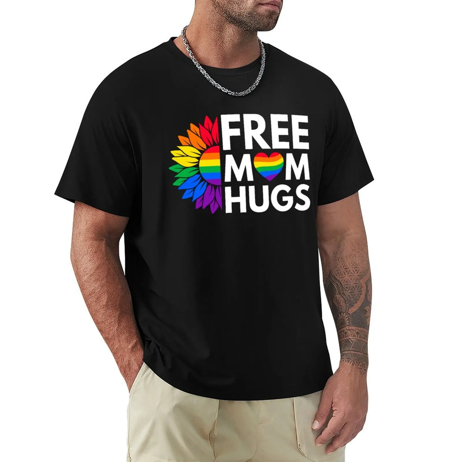 

Free Mom Hugs Sunflower T-Shirt Trendy Print Short Sleeve T-Shirt