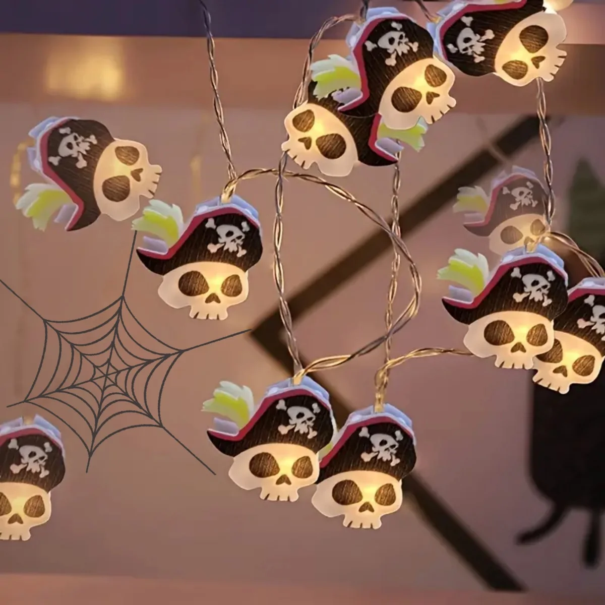 1pc 10/20 LED Halloween Pirate Skull String Lights Indoor Decorative Lamp Battery Powered Lights Suitable For Home Garden Decor - view 2