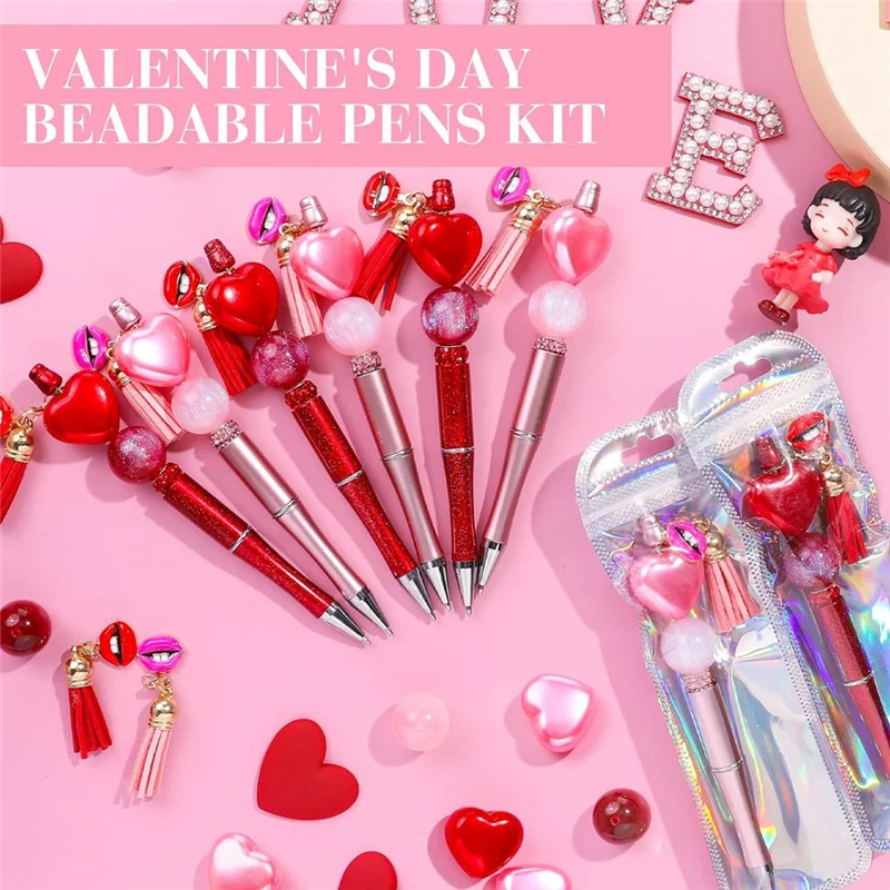 AT82-Canetas con cuentas para el Día de San Valentín, suministros de bolígrafos con cuentas, para regalos del Día de San Valentín, suministros escolares y de oficina, 12 piezas