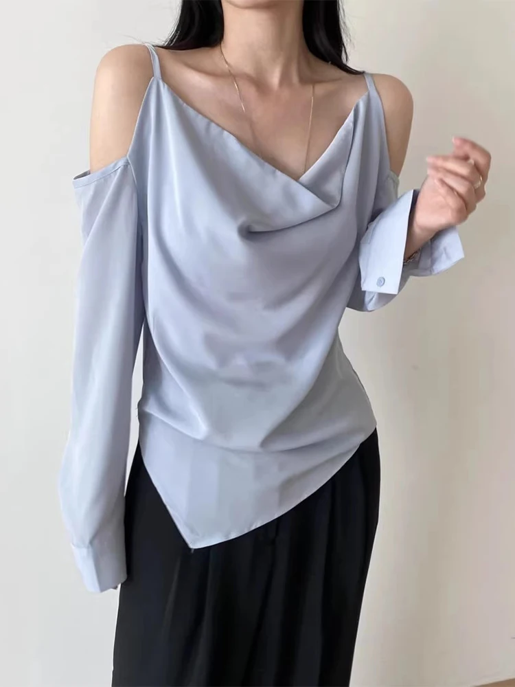 

Liangliang Design Sensation Hollow out oulder Thin Strap irt Women's Summer New Folded Irregular Top Commute Sle Slim Fit