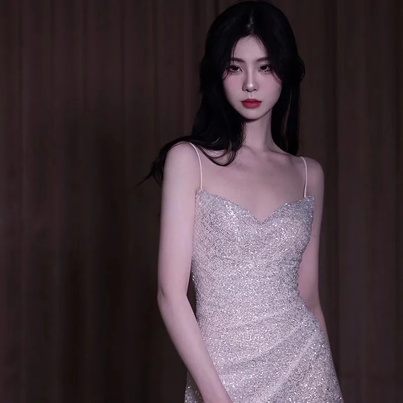 Französisches Abendkleid für Damen, neu, High Sense, hochwertig, erschwinglich, luxuriös, Nische, Geburtstag, Hochzeit, Gastgeber, Sling, Frühling