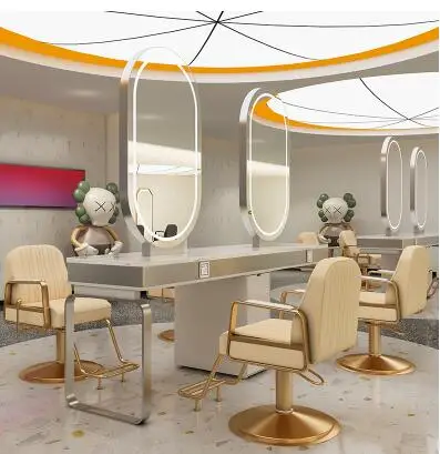 Stainless steel marble web celebrity hair salon mirror barber shop cabinet integrated hair salon dedicated hot dyeing mirror